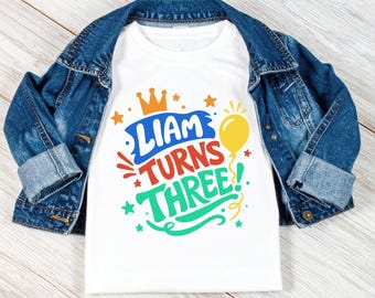 Personalised name kids 3rd Birthday t-shirt Various colours