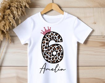 Personalised Girls Animal print Birthday Number T-shirt ages 1-10