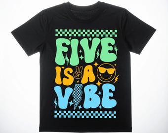 Five is a vibe boys 5th birthday t-shirt retro design