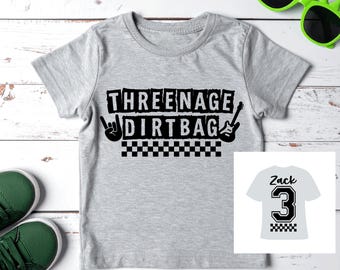 Threenage Dirtbag Funny kids 3rd birthday front and back Personalised