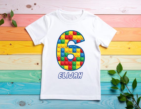 Personalised Boys and Girls Building Blocks Building Bricks T-shirt 1-9th Birthday Various colours