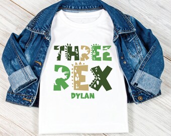 Three Rex Personalised Boys 3rd birthday t-shirt Personalised