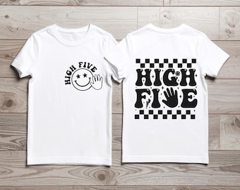 High Five kids 5th birthday t-shirt Front and back add name various colours