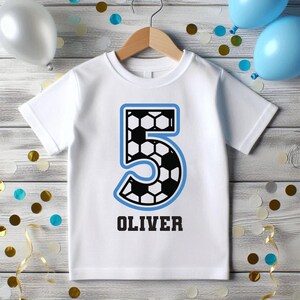 Camiseta de cumpleaños personalizada con número de fútbol para niños y niñas