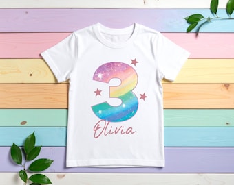 Personalised Girls Rainbow number Birthday T-shirt