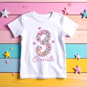 Personalised Girls Birthday Number T-shirt Ages 1-10
