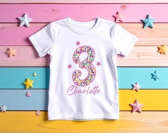 Personalised Girls Birthday Number T-shirt Ages 1-10