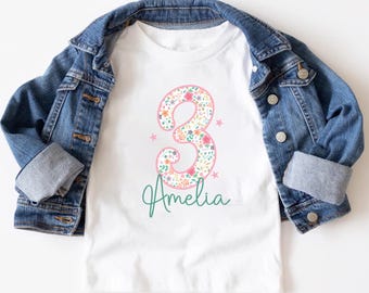 Girls Personalised Number Birthday T-shirt ages 1-9 years