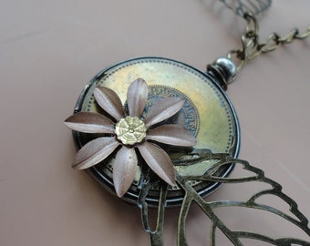 multi-metaled reversible pocket watch case necklace - 353