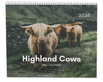 2026 Highland Cow Wall Calendar: Farmhouse Wall Decor