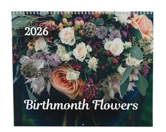 Calendario de flores de nacimiento 2026: Arte mural con fotografía floral