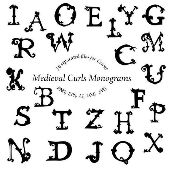 Flourish Monograms Medieval Curls Monograms 26 Separated Etsy