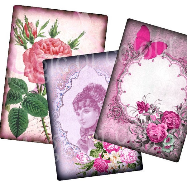 Pink Roses - 9 Digital ACEO Images - Printable Digital Collage Sheet