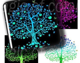 Colourful Trees  - 63  1x1 Inch  Square JPG images - Digital  Collage Sheet