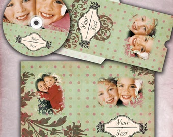 Green and Pink Polka Dot - CD DVD Cases and Label - PSD Templates