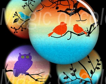 Watercolor Cute Birds - 63  1 Inch Circle JPG images - Digital  Collage Sheet