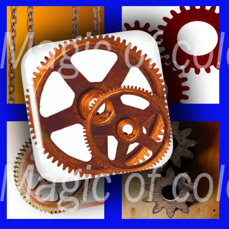 Gears and Chains Digital Collage Sheet 63 1x1 Inch Square JPG images