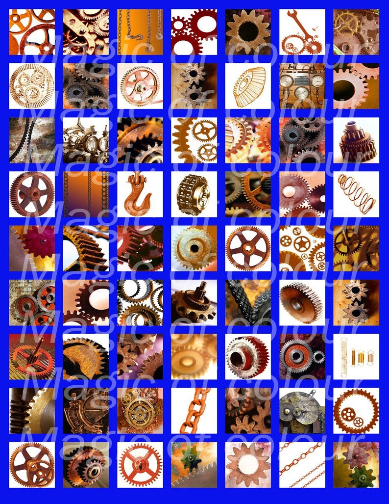 Gears and Chains Digital Collage Sheet 63 1x1 Inch Square JPG images