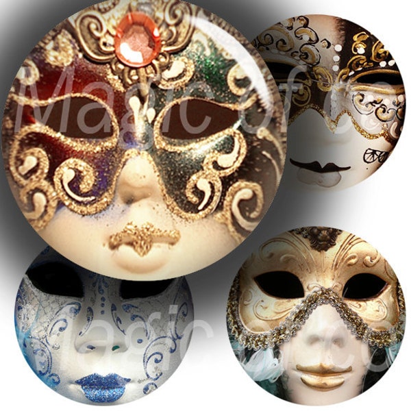 Carnival Masks    - 63  1 Inch Circle JPG images - Digital  Collage Sheet