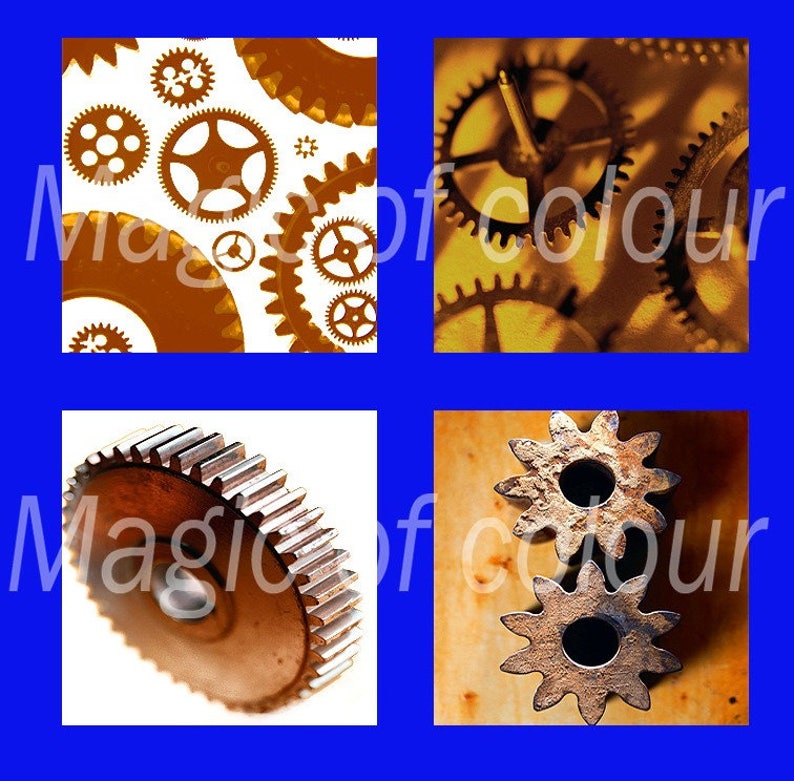 Gears and Chains Digital Collage Sheet 63 1x1 Inch Square JPG images