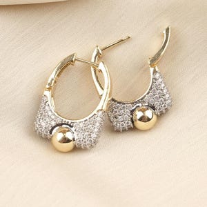 Gold Plated Silver Stud Earrings with Mini Diamond Detailing, Classic Hoop Design, Art Deco Style, Luxury Look, Hypoallergenic and Timeless