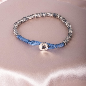 Pulsera de plata de ley 925 con amuleto de la suerte, moderna, minimalista, joyería espiritual de 9 cm, pulsera meditativa, idea de regalo unisex para las fiestas