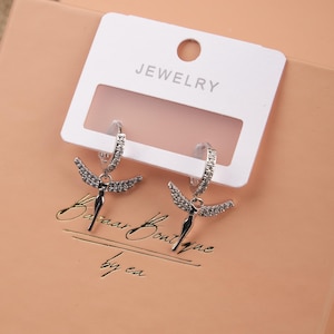 Silver Fairy Angel Hoop Earrings, Minimal And Spiritual Design For Dreamers, Ethereal Everyday Jewelry Made In Brass