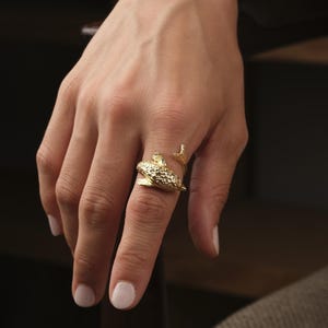 Handmade Dolphin Antique Looking Vintage Style Adjustable Ring, Gold Plated Dolphin Design, Playful Ocean Inspired Animal Statement Jewelry
