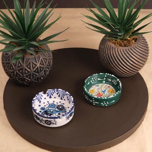 Handmade Ceramic Ashtray Set: Anatolian Mandala Design, Boho Decor