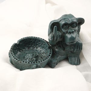 Middle Finger Monkey Ashtray: Green Resin, Edgy Smoker Decor