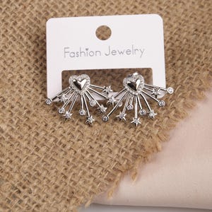 Boucles d'oreilles en argent coeur et flèche étoile, créoles scintillantes inspirées de l'amour pour femme, bijoux en laiton intemporels pour toutes les saisons