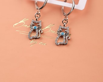Silver Cat Hoop Earrings: Minimal Brass Jewelry, Summer Spirit