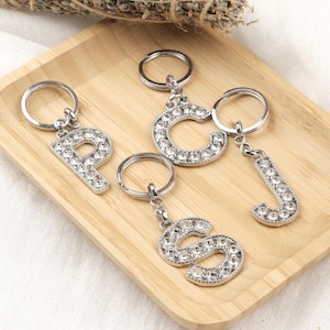 Rhinestone Initial Keychain: Personalized Silver Letter Charm