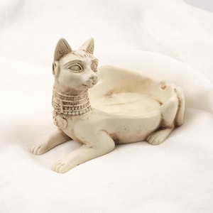 White Sphinx Cat Ashtray, Ancient Vibe  Funky Outdoor Cool Ashtray Gift Idea for Smokers – 14x10cm Handmade HEAVY ITEM 1LBS