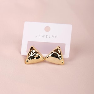Gold Abstract Pyramid Hoop Earrings, Bold Fashion Jewelry For Women, Sculptural Hypoallergenic Design In Brass