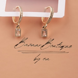 Gold And Pink Emerald Earrings For Women, Timeless Minimal Hoops, Hypoallergenic Jewelry Made In Brass