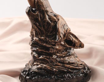 Gold Black Howling Wolf Backflow Incense Holder & Burner in Resin | Unique Ash Catcher for Meditation Lovers, Authentic Yoga Accessories