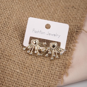 Boucles d'oreilles dorées coeur et flèche étoile, créoles estival love pour femme, mode lumineux en laiton