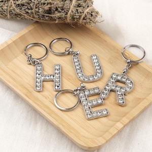 Elegant Diamond Look Letter Keychain, Silver Custom Initial Charm for Women’s Bag or Keys, Personalized Gift