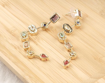 Emerald-Inspired Stud Earrings: Multicolor Stone, Hypoallergenic Jewelry