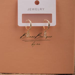 Gold And Pink Emerald Earrings For Women, Timeless Minimal Hoops, Hypoallergenic Jewelry Made In Brass