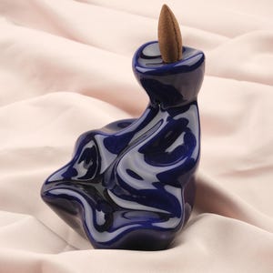 Abstract Resin Backflow Incense Burner: Modern Smoke Fountain, Navy Blue