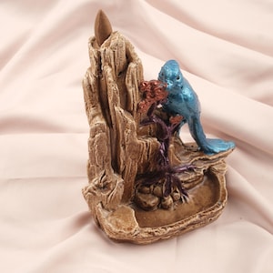 Bird on Rocks Backflow Incense Burner: Nature-Inspired Resin Smoke Fountain