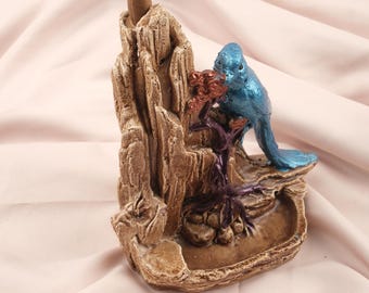 Bird at the Rocks Backflow Incense Burner, 18 cm and 7 in, Nature-Inspired Resin Smoke Fountain, Spiritual Decor, Meditation Gift