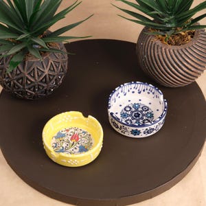 Handmade Mandala Ceramic Ashtray Set: Turkish Boho Decor