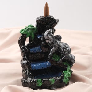 Elephant Waterfall Backflow Incense Burner: Mini Island Resin Smoke Fountain