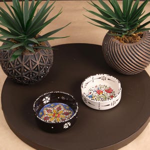 Handmade Mandala Ceramic Ashtray Set: Anatolian Boho Decor