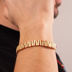 Pulsera de bronce geométrica para hombre, cordón rojo con ajuste ajustable, joyería de meditación para un estilo moderno y confianza, regalo espiritual para él