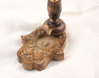 Fatima Hand Design Backflow Incense Holder | Wooden Aromatherapy Smoke Fountain | 16x12x13cm Incense Burner for Spiritual People, Authentic