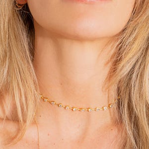 Love Necklace, Gold Plated Silver Choker with Emerald Cut Heart Stones, Minimalist and Luxurious Zircon Stones, Elegant Choker for Her